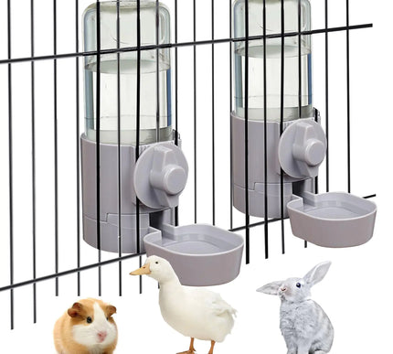 Kathson - 2 botellas de agua para conejos (17 oz), bebedero colgante automático para conejillos de indias, bebedero antifugas para conejos, chinchillas, hámsteres, gatos, perros y animales pequeños (gris)