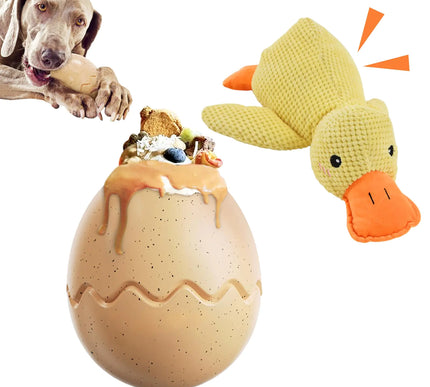 Juguetes para perros Hihope para masticadores agresivos (2 unidades) - Perros grandes - Juguetes indestructibles de caucho natural - Pato de peluche chirriante - Juguetes para masticar para la dentición