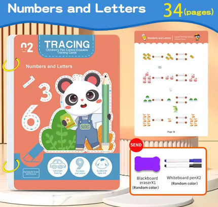 Kids 34-Page Reusable Writing & Drawing Workbook Set with Erasable Pen