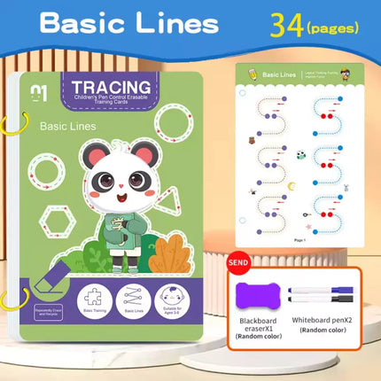 Kids 34-Page Reusable Writing & Drawing Workbook Set with Erasable Pen