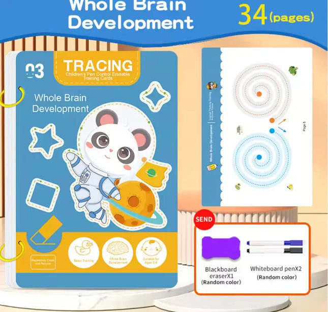 Kids 34-Page Reusable Writing & Drawing Workbook Set with Erasable Pen