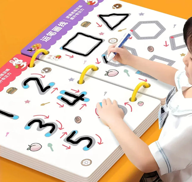 Kids 34-Page Reusable Writing & Drawing Workbook Set with Erasable Pen