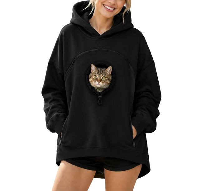 Winter Zipper Pocket Pet Solid Color Hooded Pullover Hoodie Shirt ,Sweatshirt Pouch Cat Hoodie Jacket