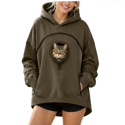 Winter Zipper Pocket Pet Solid Color Hooded Pullover Hoodie Shirt ,Sweatshirt Pouch Cat Hoodie Jacket