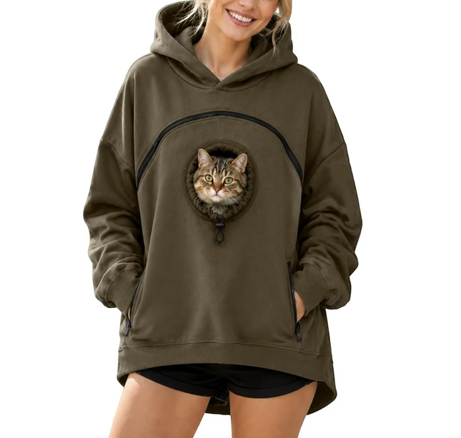 Winter Zipper Pocket Pet Solid Color Hooded Pullover Hoodie Shirt ,Sweatshirt Pouch Cat Hoodie Jacket