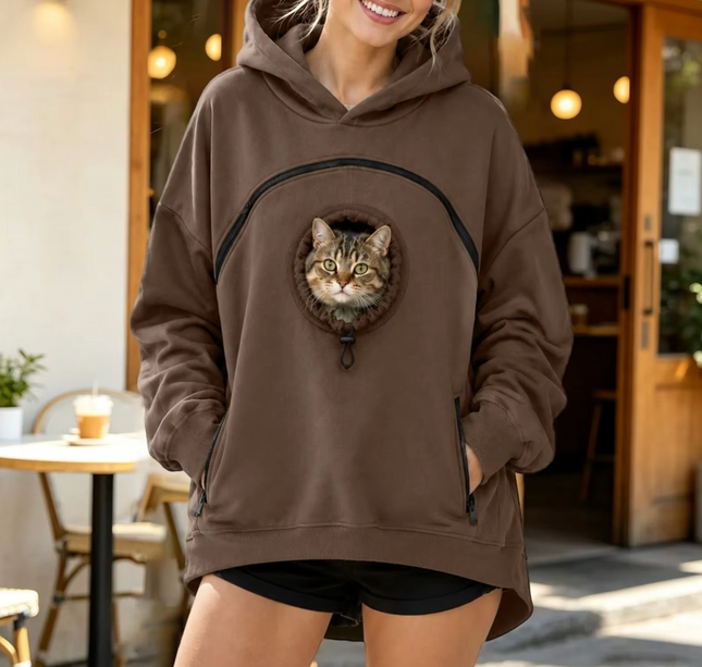 Winter Zipper Pocket Pet Solid Color Hooded Pullover Hoodie Shirt ,Sweatshirt Pouch Cat Hoodie Jacket