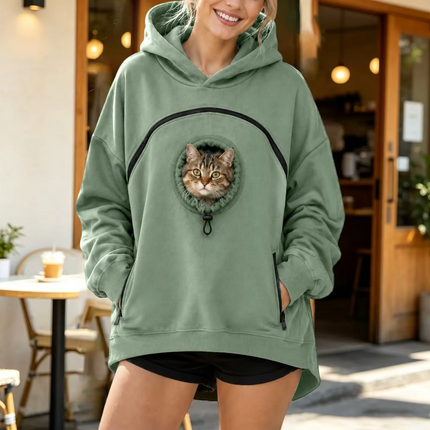 Winter Zipper Pocket Pet Solid Color Hooded Pullover Hoodie Shirt ,Sweatshirt Pouch Cat Hoodie Jacket