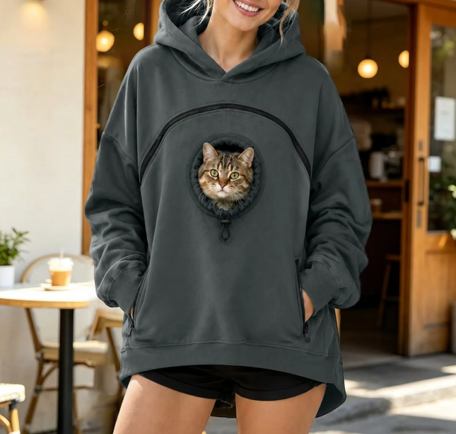 Winter Zipper Pocket Pet Solid Color Hooded Pullover Hoodie Shirt ,Sweatshirt Pouch Cat Hoodie Jacket
