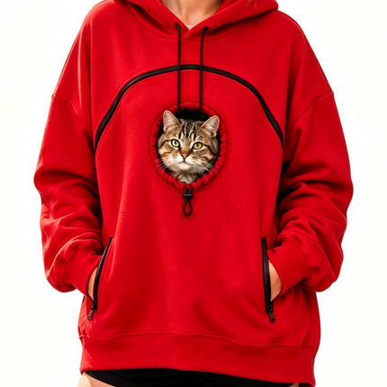 Winter Zipper Pocket Pet Solid Color Hooded Pullover Hoodie Shirt ,Sweatshirt Pouch Cat Hoodie Jacket