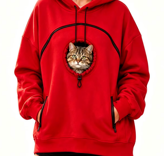 Winter Zipper Pocket Pet Solid Color Hooded Pullover Hoodie Shirt ,Sweatshirt Pouch Cat Hoodie Jacket