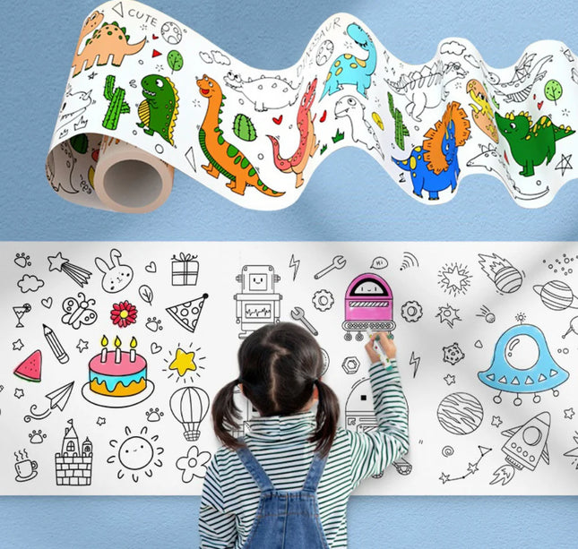 300CM DIY Drawing Roll Sticky Color Filling Paper Graffiti Scroll Coloring Roll Kids DIY Painting Educational Toys For Children
