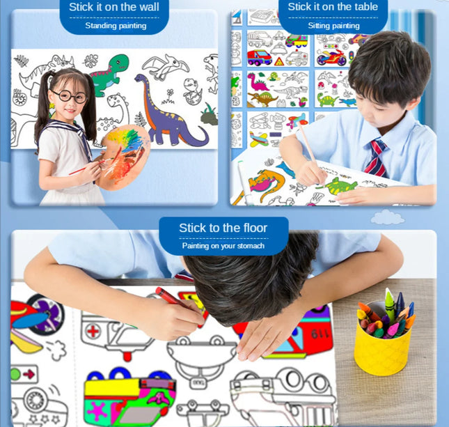 300CM DIY Drawing Roll Sticky Color Filling Paper Graffiti Scroll Coloring Roll Kids DIY Painting Educational Toys For Children