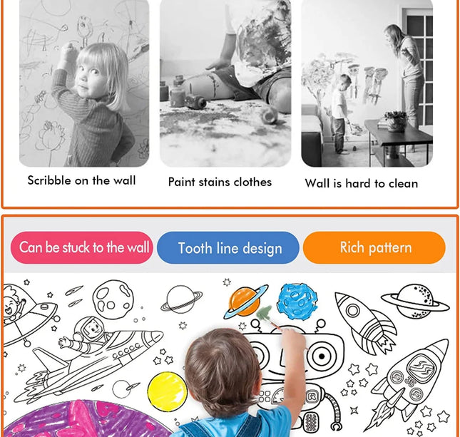 300CM DIY Drawing Roll Sticky Color Filling Paper Graffiti Scroll Coloring Roll Kids DIY Painting Educational Toys For Children