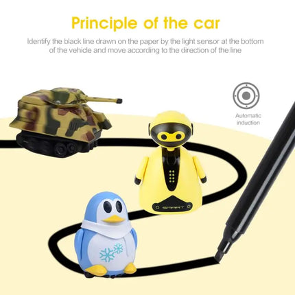 Inductive Line Following Robot Toy – Creative Electric Penguin Car that Follows Drawn Paths, Educational Gift for Kids