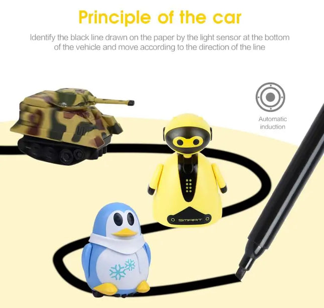 Inductive Line Following Robot Toy – Creative Electric Penguin Car that Follows Drawn Paths, Educational Gift for Kids