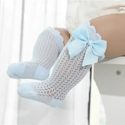 lawadka Baby Girl Socks Toddler Baby Bow Cotton Summer Mesh Baby Knee Socks Newborn Infant Non-slip Long Baby Boys Socks 0-2T