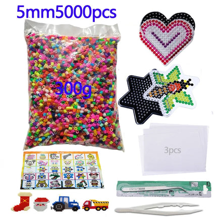 5000pcs 5mm Hama Beads Set – DIY Educational Fuse Beads with Templates, Iron Papers & Tweezers for Kids