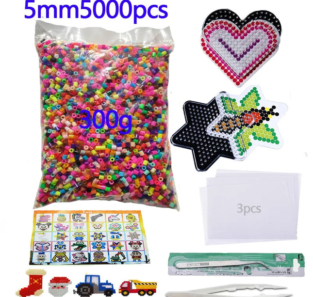 5000pcs 5mm Hama Beads Set – DIY Educational Fuse Beads with Templates, Iron Papers & Tweezers for Kids