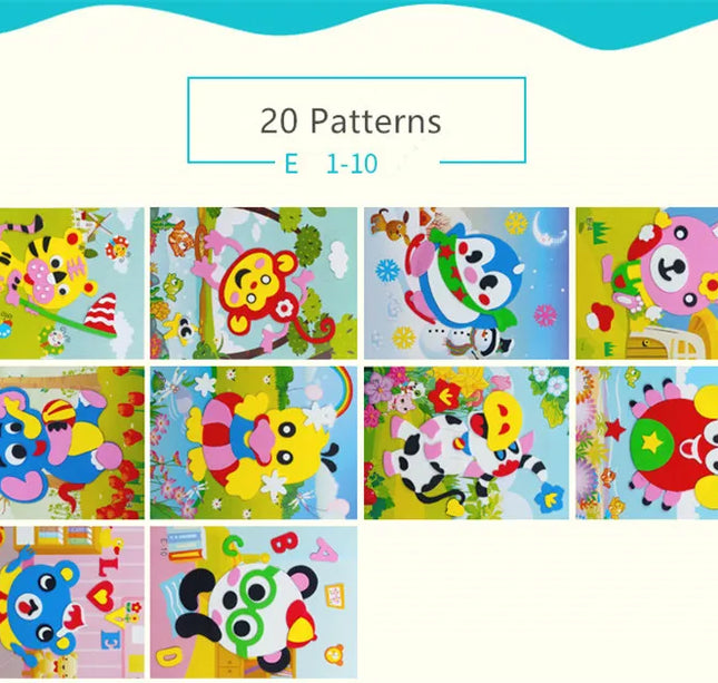 10Pcs 3D EVA Foam Stickers Puzzle Cartoon Animal 20 Styles DIY Handmade Early Learning Educational Toys For Children Kids Gift