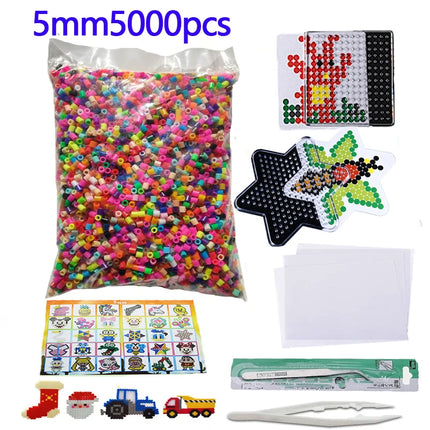 5000pcs 5mm Hama Beads Set – DIY Educational Fuse Beads with Templates, Iron Papers & Tweezers for Kids