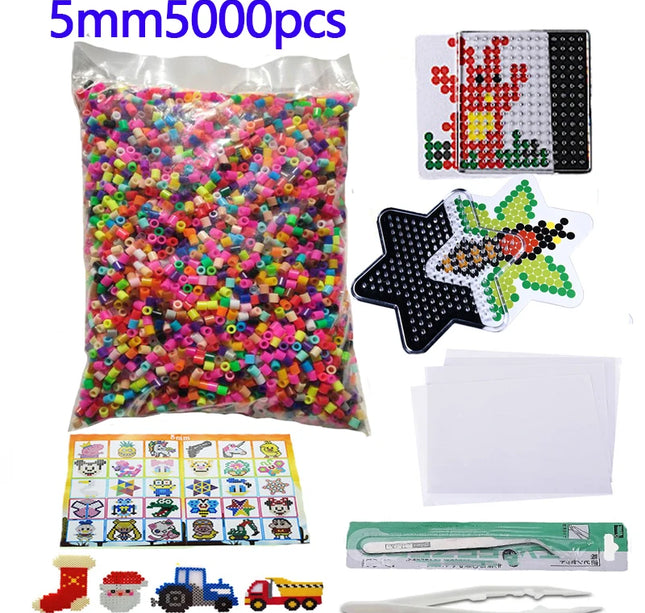 5000pcs 5mm Hama Beads Set – DIY Educational Fuse Beads with Templates, Iron Papers & Tweezers for Kids