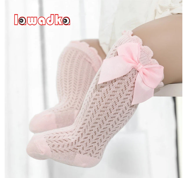 lawadka Baby Girl Socks Toddler Baby Bow Cotton Summer Mesh Baby Knee Socks Newborn Infant Non-slip Long Baby Boys Socks 0-2T