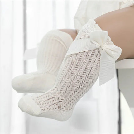 lawadka Baby Girl Socks Toddler Baby Bow Cotton Summer Mesh Baby Knee Socks Newborn Infant Non-slip Long Baby Boys Socks 0-2T