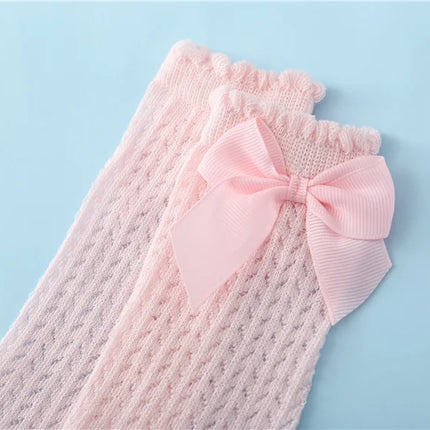 lawadka Baby Girl Socks Toddler Baby Bow Cotton Summer Mesh Baby Knee Socks Newborn Infant Non-slip Long Baby Boys Socks 0-2T
