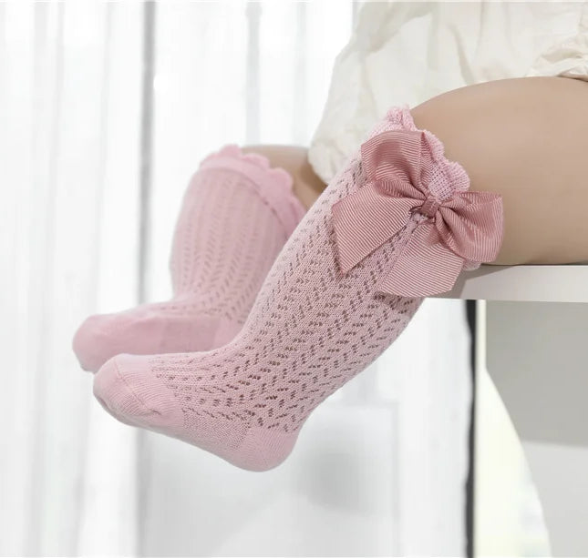 lawadka Baby Girl Socks Toddler Baby Bow Cotton Summer Mesh Baby Knee Socks Newborn Infant Non-slip Long Baby Boys Socks 0-2T