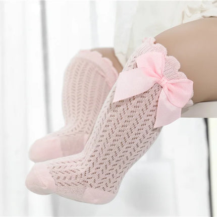 lawadka Baby Girl Socks Toddler Baby Bow Cotton Summer Mesh Baby Knee Socks Newborn Infant Non-slip Long Baby Boys Socks 0-2T