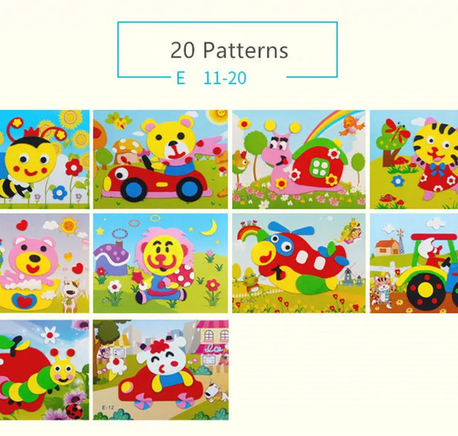 10Pcs 3D EVA Foam Stickers Puzzle Cartoon Animal 20 Styles DIY Handmade Early Learning Educational Toys For Children Kids Gift