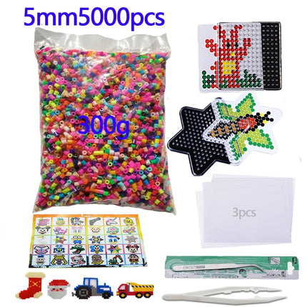 5000pcs 5mm Hama Beads Set – DIY Educational Fuse Beads with Templates, Iron Papers & Tweezers for Kids