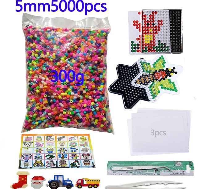 5000pcs 5mm Hama Beads Set – DIY Educational Fuse Beads with Templates, Iron Papers & Tweezers for Kids