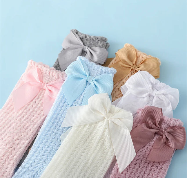 lawadka Baby Girl Socks Toddler Baby Bow Cotton Summer Mesh Baby Knee Socks Newborn Infant Non-slip Long Baby Boys Socks 0-2T