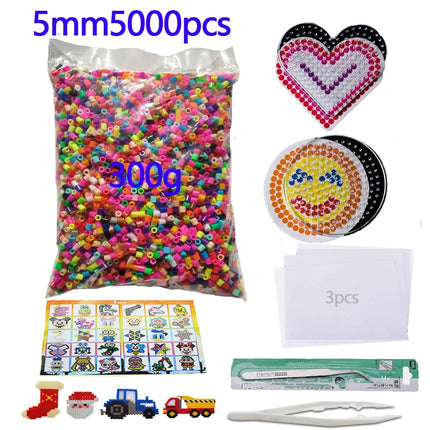 5000pcs 5mm Hama Beads Set – DIY Educational Fuse Beads with Templates, Iron Papers & Tweezers for Kids