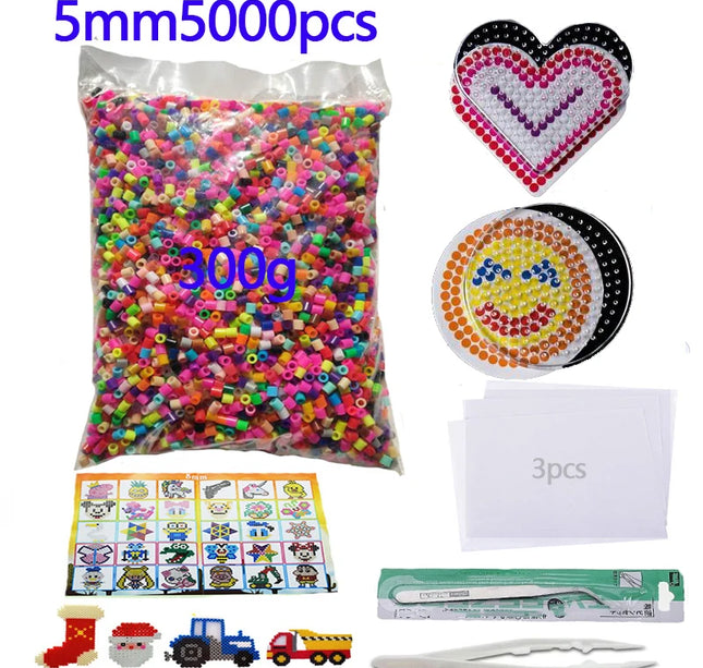 5000pcs 5mm Hama Beads Set – DIY Educational Fuse Beads with Templates, Iron Papers & Tweezers for Kids