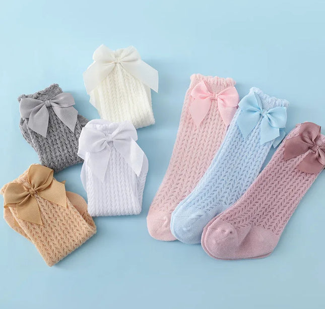 lawadka Baby Girl Socks Toddler Baby Bow Cotton Summer Mesh Baby Knee Socks Newborn Infant Non-slip Long Baby Boys Socks 0-2T