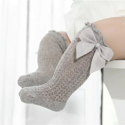 lawadka Baby Girl Socks Toddler Baby Bow Cotton Summer Mesh Baby Knee Socks Newborn Infant Non-slip Long Baby Boys Socks 0-2T