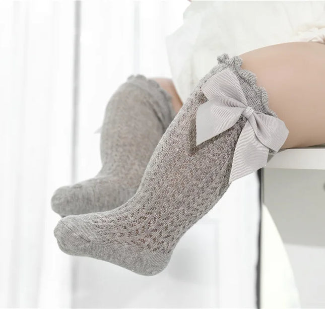 lawadka Baby Girl Socks Toddler Baby Bow Cotton Summer Mesh Baby Knee Socks Newborn Infant Non-slip Long Baby Boys Socks 0-2T