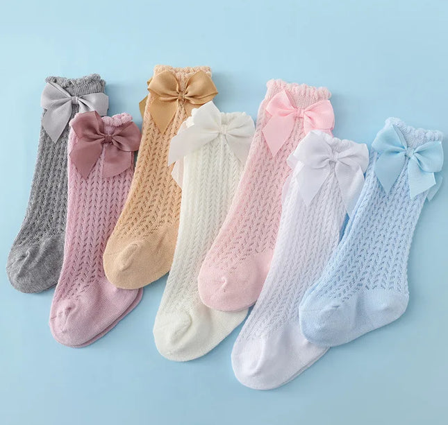 lawadka Baby Girl Socks Toddler Baby Bow Cotton Summer Mesh Baby Knee Socks Newborn Infant Non-slip Long Baby Boys Socks 0-2T