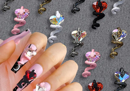 12pc Y2k Heart & Snake Nail Charm Set