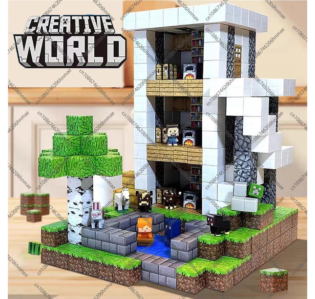 Magnetic Building Blocks Mine World Magnet Cube Set for Boy Girl Kid Age 3+ DIY Model Children STEM Educational Sensory Toy