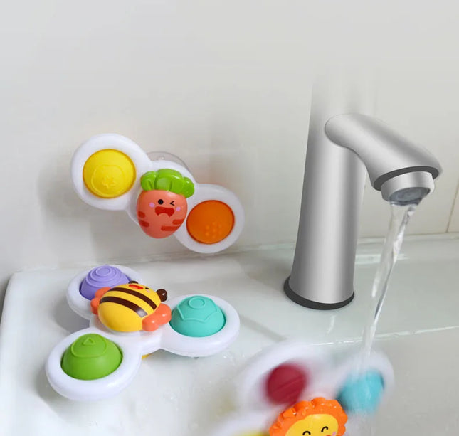 Suction Cup Bath Toys – 3pcs Spinning Rattles for Baby Fun & Education