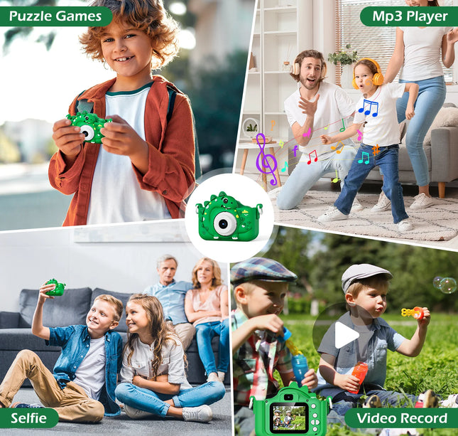 Kids Digital Camera with 32G Card Toy Girl Boy 1080p Hd Screen Outdoor Cartoon Dinosaur Camera Photography Video Birthday Gifts