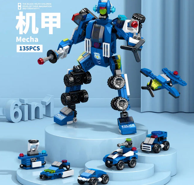 NEW DIY 6in1 Train Track Robot Helicopter Vehicle Building Blocks Kit Girls Bricks Movie Model Kids Toy