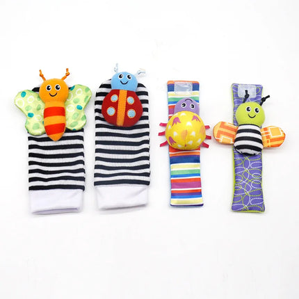 Baby Rattles Toys – 4pcs Foot Socks & Wrist Straps Set for 0–12 Months
