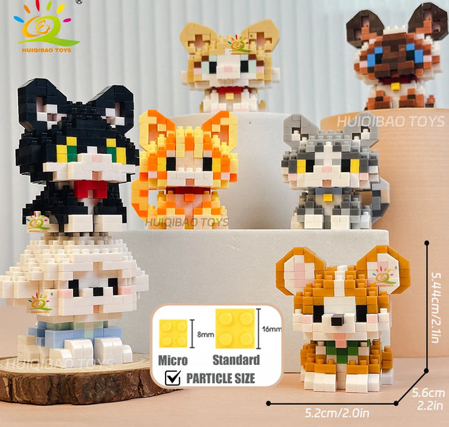 HUIQIBAO MINI Cute Pet Dog Cat Micro Building Block Model Set Kids City Cartoon Animal Diamond Bricks Educational Toys for Adult