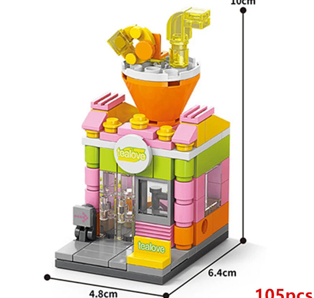 NEW Restaurant Dessert Coffee Pet Fruit Store Street View Food House Building Blocks Kit Girls Bricks Model Kids Toy Children