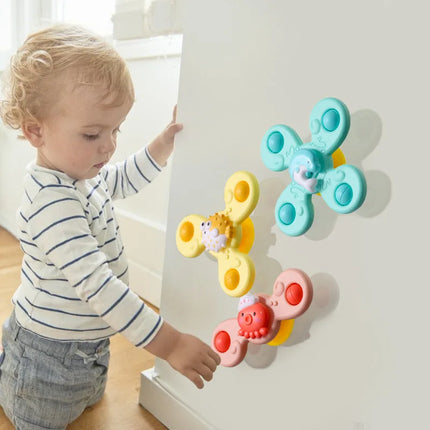 Suction Cup Bath Toys – 3pcs Spinning Rattles for Baby Fun & Education
