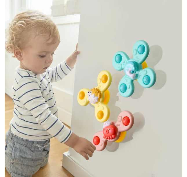Suction Cup Bath Toys – 3pcs Spinning Rattles for Baby Fun & Education